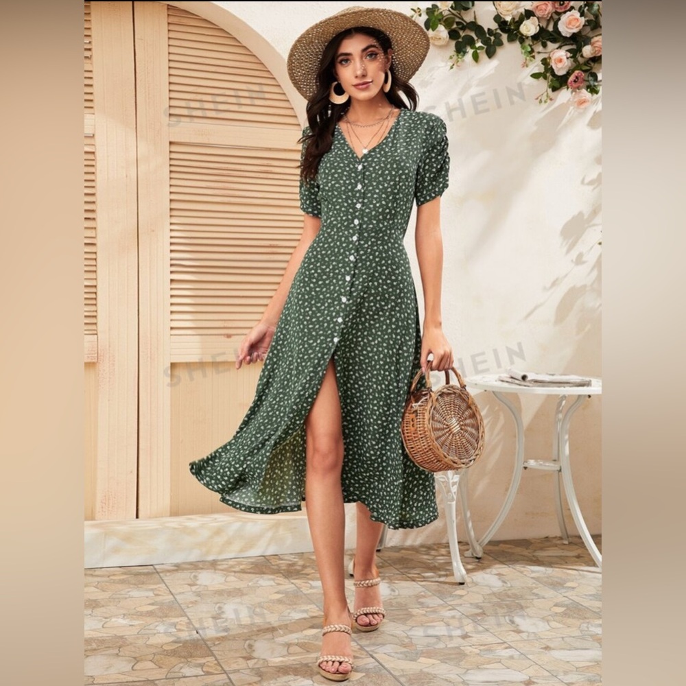 SHEIN Floral Button Through Dress